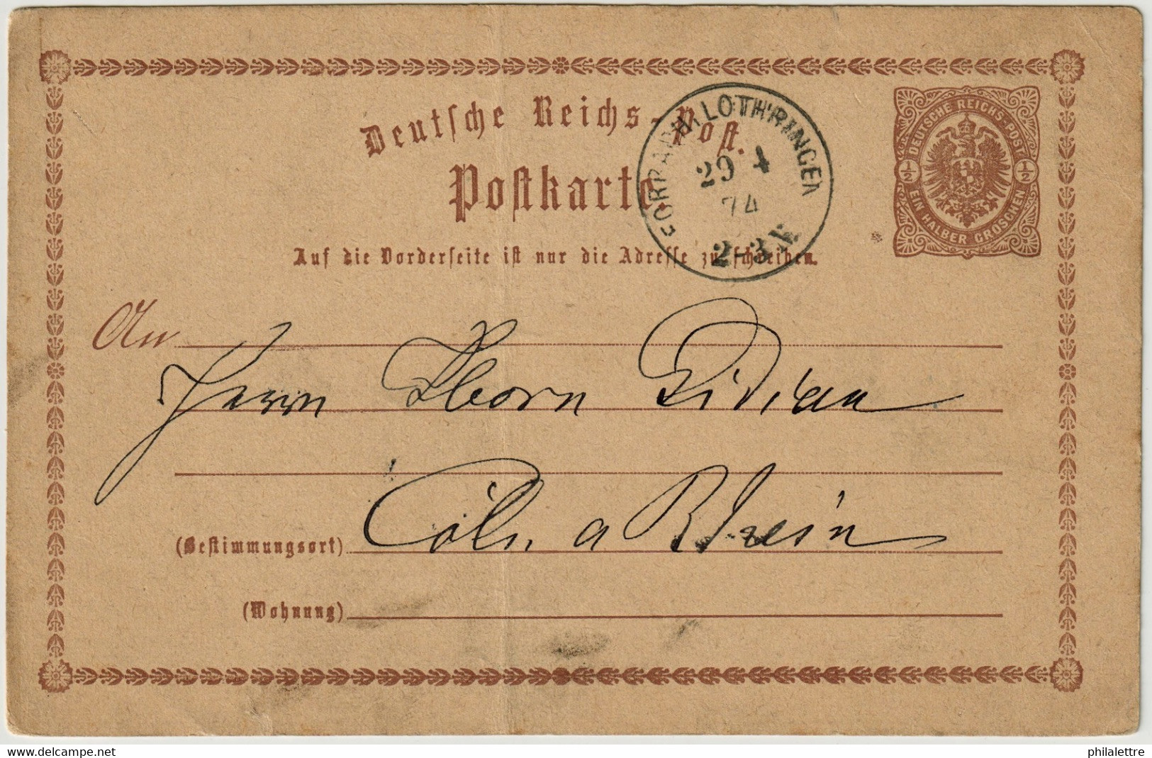 ALLEMAGNE / DEUTSCHLAND - 1874 Einkreisstempel "FORBACH I/LOTHRINGEN" Auf 1/2 Gr. GS Postkarte (LOTHRINGEN, Frankreich) - Brieven En Documenten