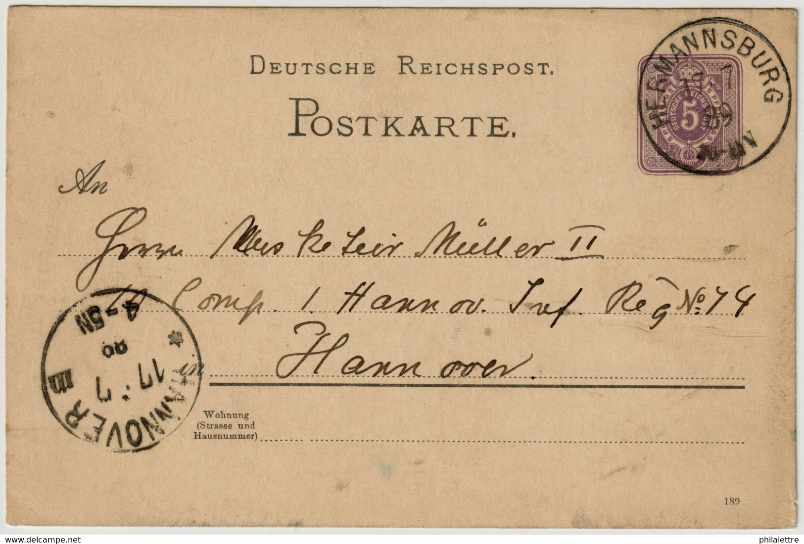 ALLEMAGNE / DEUTSCHLAND - 1889 Einkreisstempel "HERMANNSBURG" Auf 5p GS Postkarte - Lettres & Documents