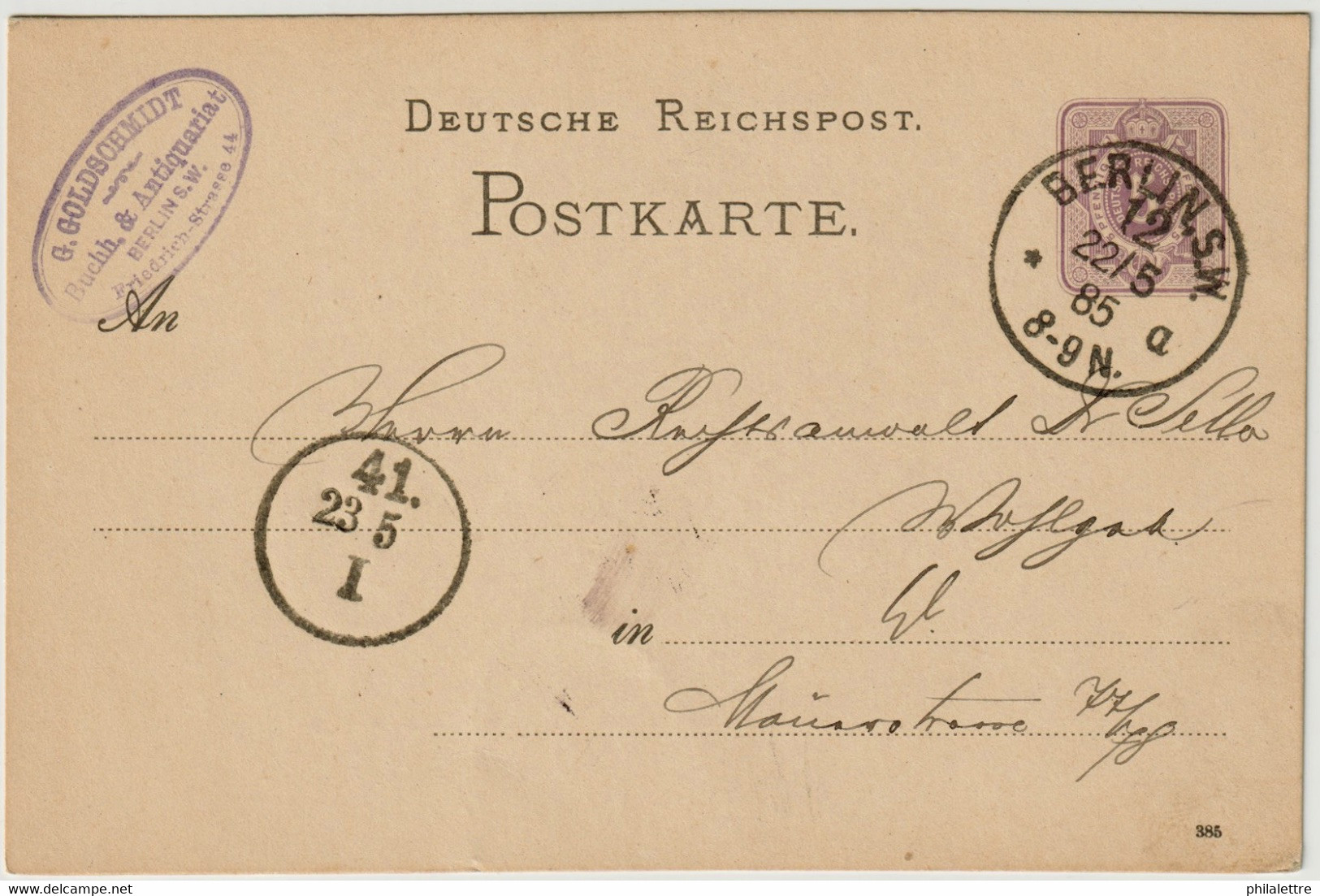 ALLEMAGNE / DEUTSCHLAND - 1885 Einkreisstempel "BERLIN S.W. / *12a " Auf 5p GS Postkarte - Briefe U. Dokumente