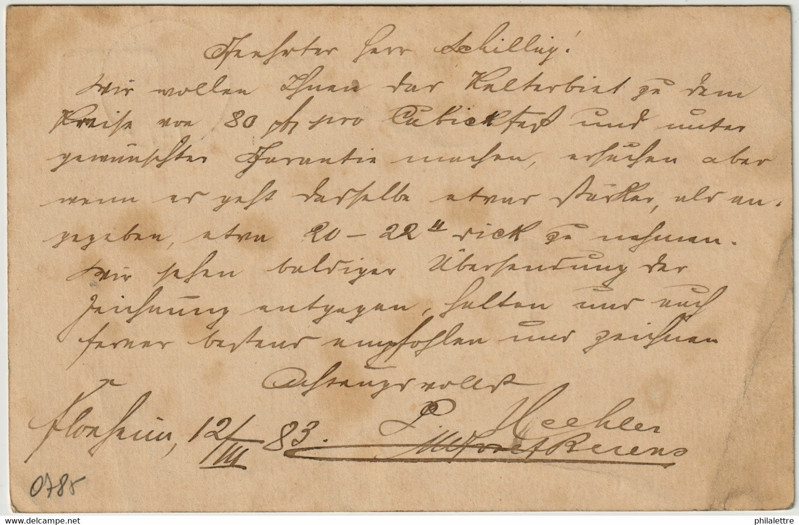 ALLEMAGNE / DEUTSCHLAND - 1883 Einkreisstempel "FLONHEIM" Auf 5p GS Postkarte - Lettres & Documents