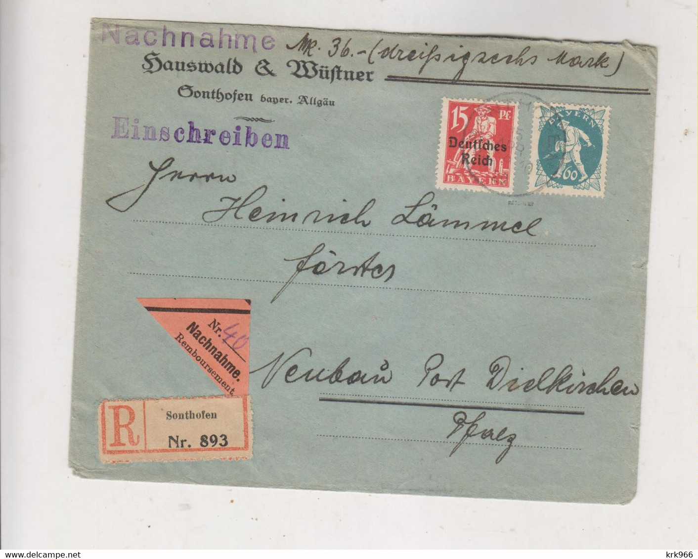 GERMANY  1920 SONTHOFEN  Nice Registered Coverr Nachnahme - Lettres & Documents