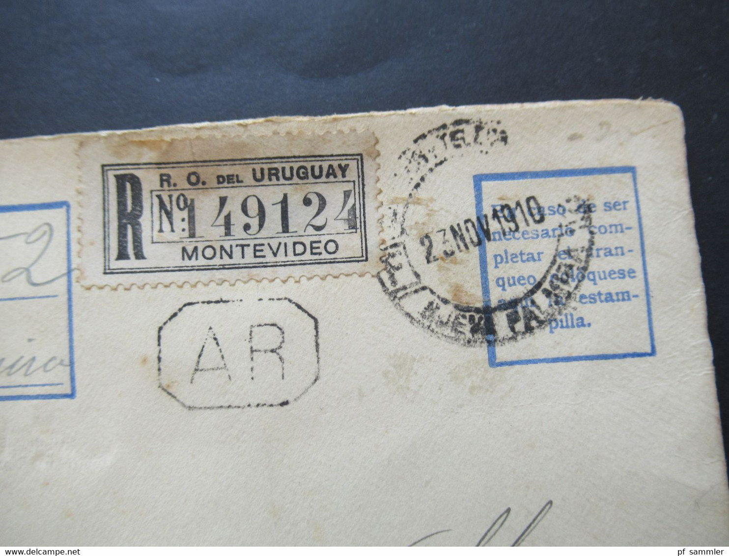 Uruguay 23.11.1910 Registered Letter / Einschreiben Nach Montevideo Mit Stempel AR - Uruguay