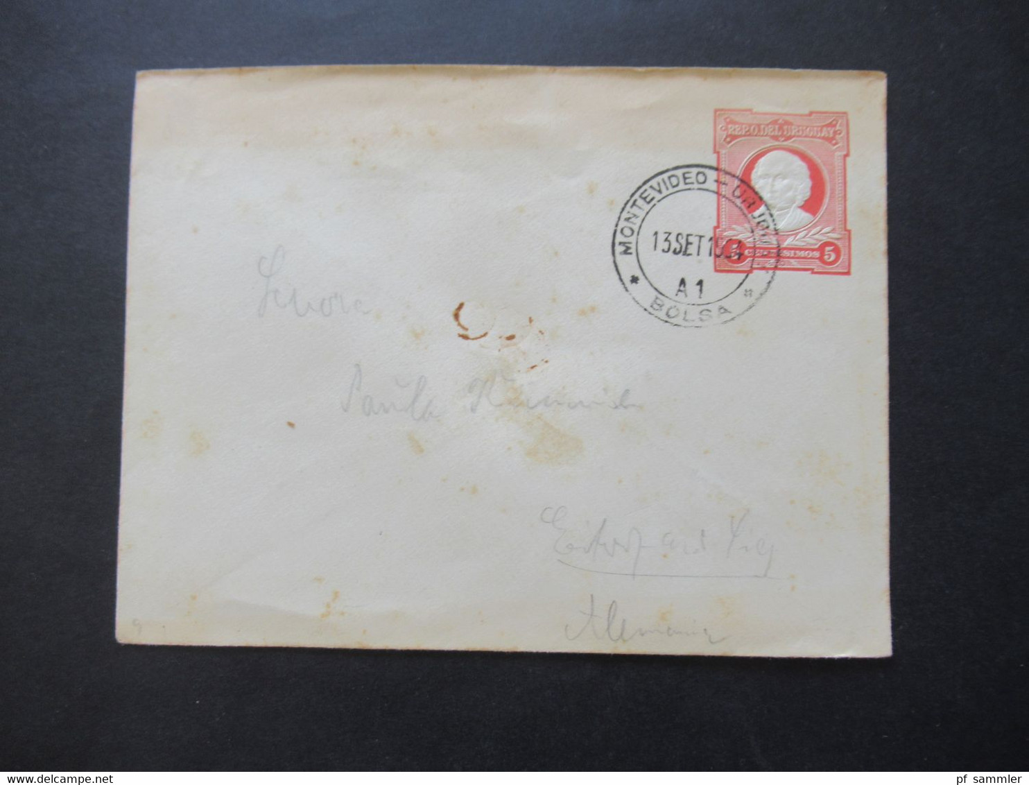 Uruguay 1904 ?! Ganzsachen Umschlag Stempel Montevideo Bolsa A1 Nach Erfurt - Uruguay