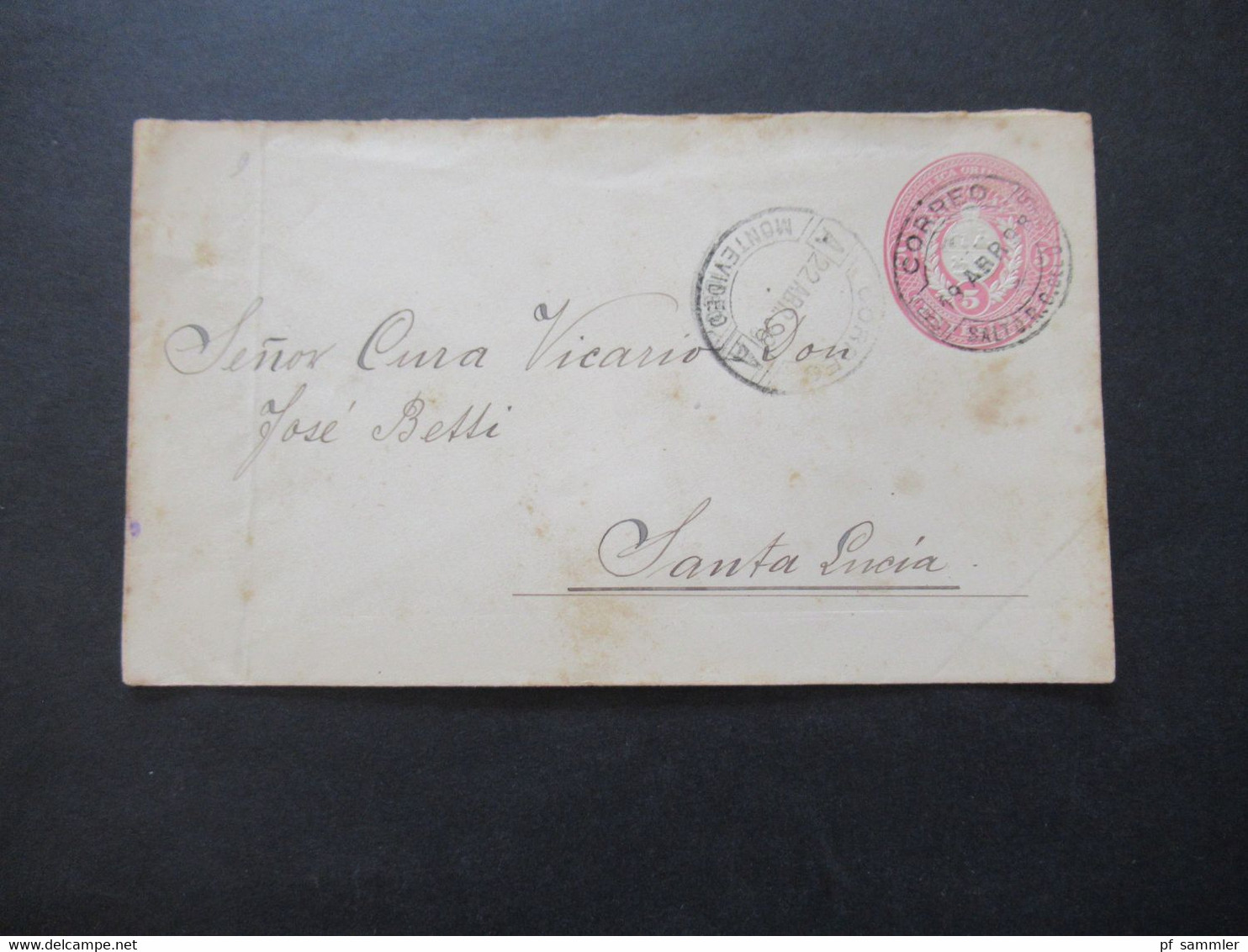 Uruguay 1898 Ganzsachen Umschlag Stempel Montevideo Nach Santa Lucia - Uruguay