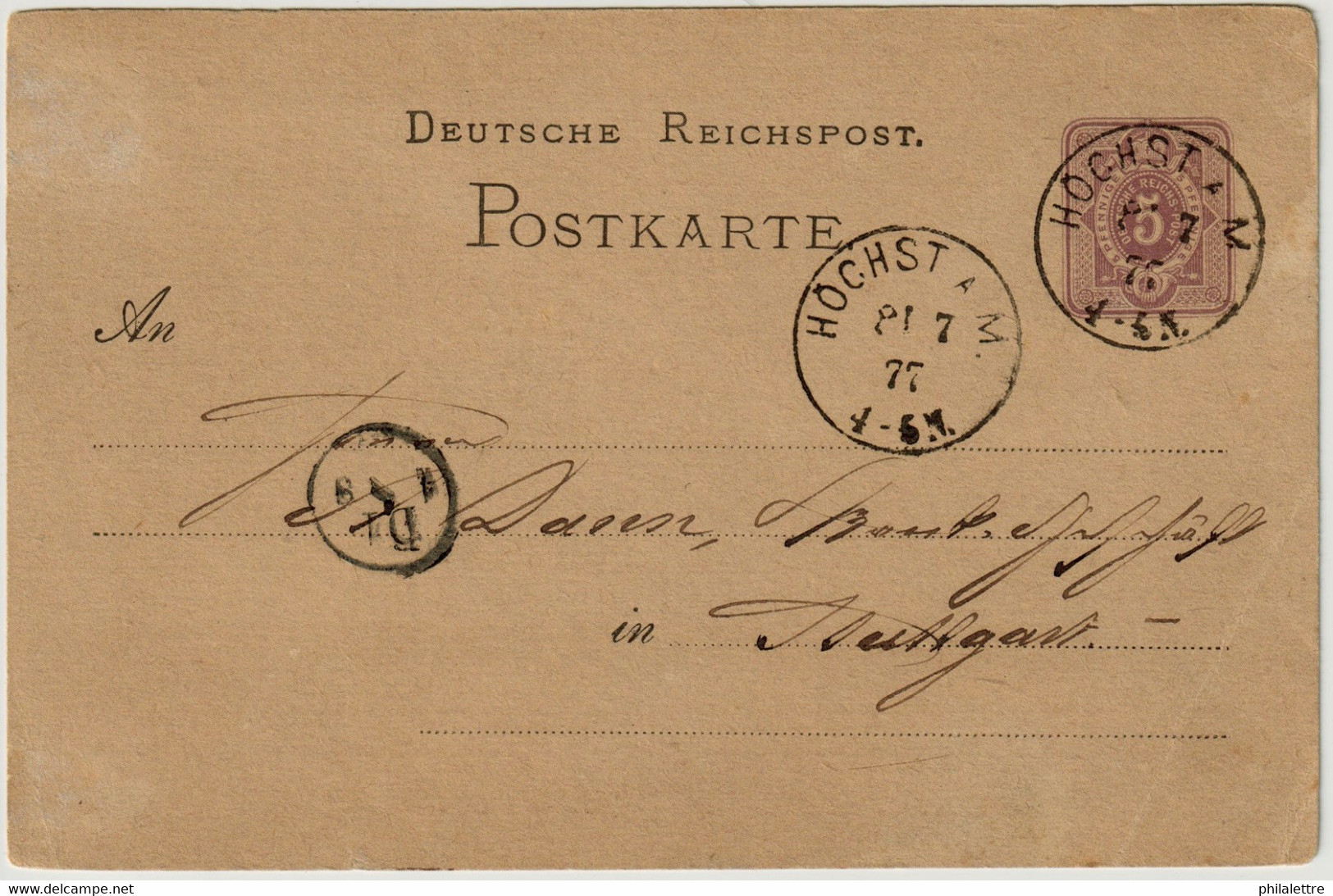 ALLEMAGNE / DEUTSCHLAND - 1877 Einkreisstempel "HÖCHST A. M." Auf 5p GS Postkarte - Storia Postale