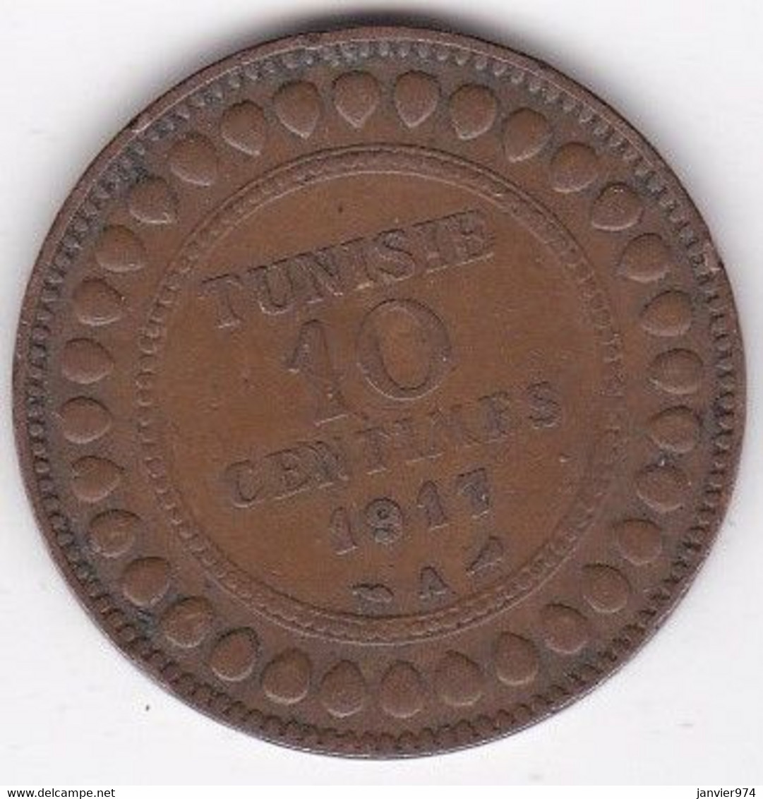 Protectorat Français . 10 Centimes 1917 A , En Bronze, Lec# 106 - Tunisie