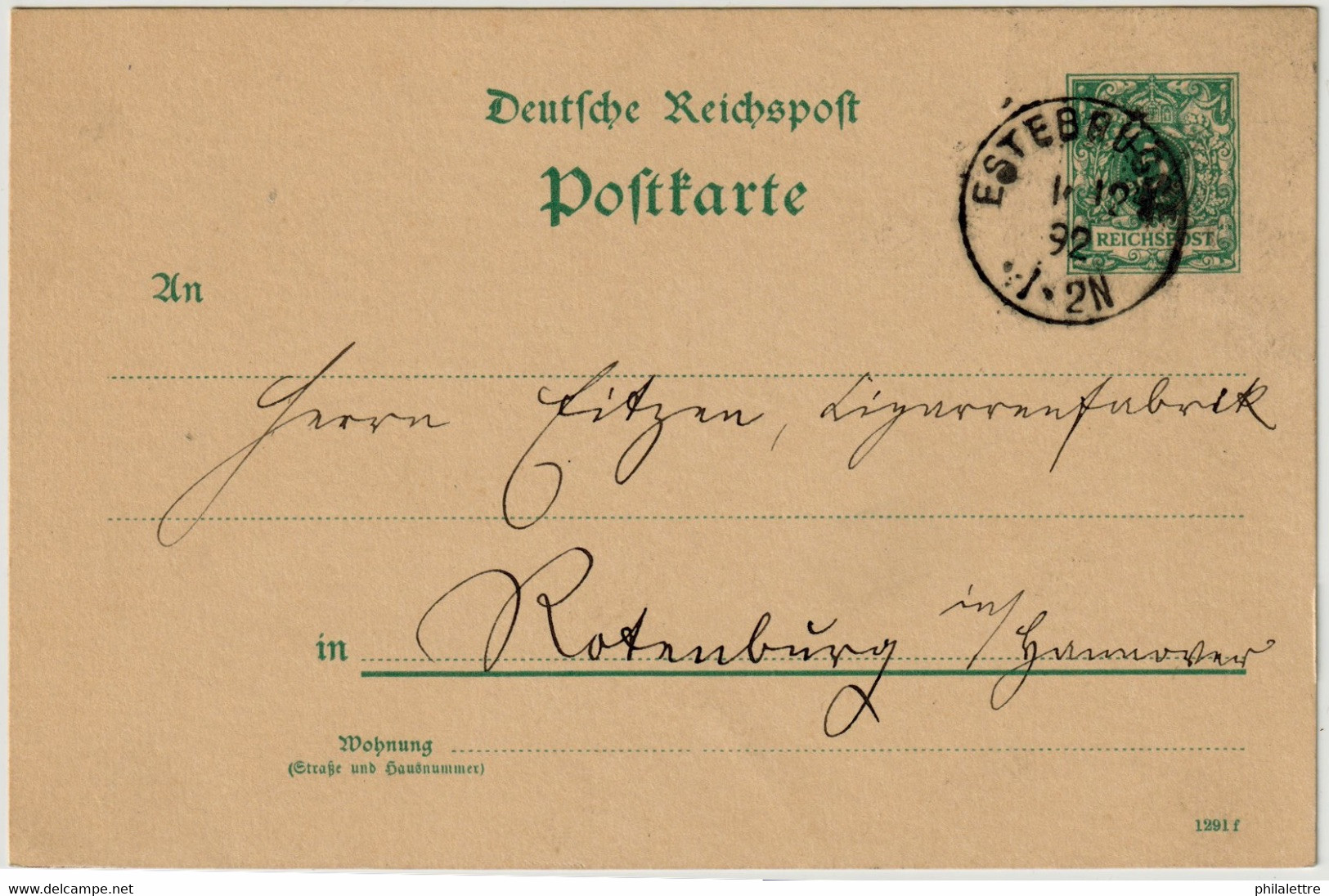 ALLEMAGNE / DEUTSCHLAND - 1892 Einkreisstempel "ESTEBRÜGGE" Auf 5p GS Postkarte - Cartas & Documentos