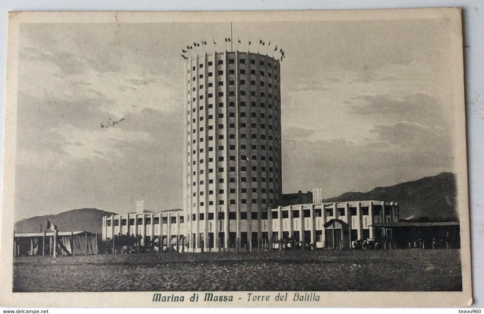 OLD POSTCARD ITALIA  Italy TOSCANA MARINA DI MASSA TORRE DEL BALILLA CARTOLINA USATA 1935 - Carrara