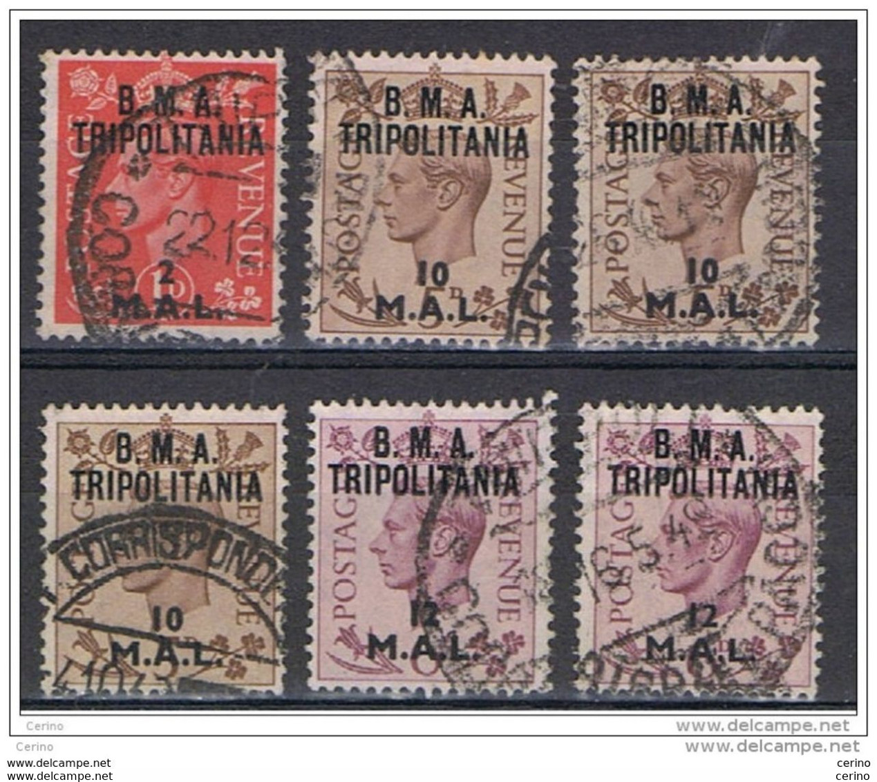 TRIPOLITANIA  B.M.A.:  1948  SOPRASTAMPATI  -  6  VAL. US. -  SASS. 2//8 - Tripolitaine