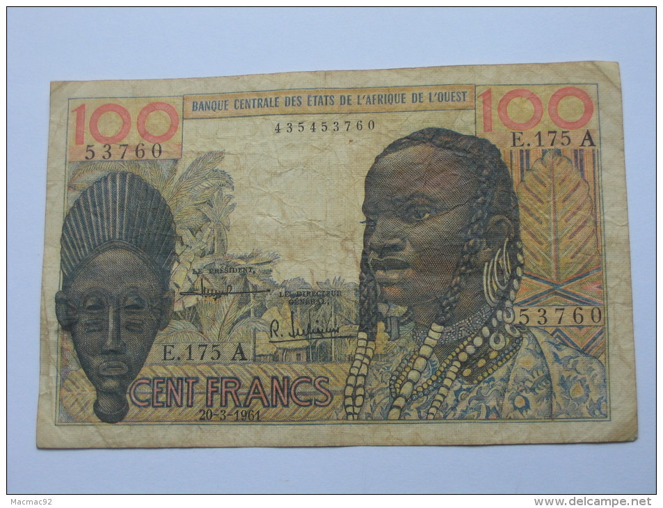 COTE D'IVOIRE  - 100 Francs 20.3.1961 - Banque Centrale Des Etats De L'Afrique De L'Ouest **** EN ACHAT IMMEDIAT **** - Costa De Marfil