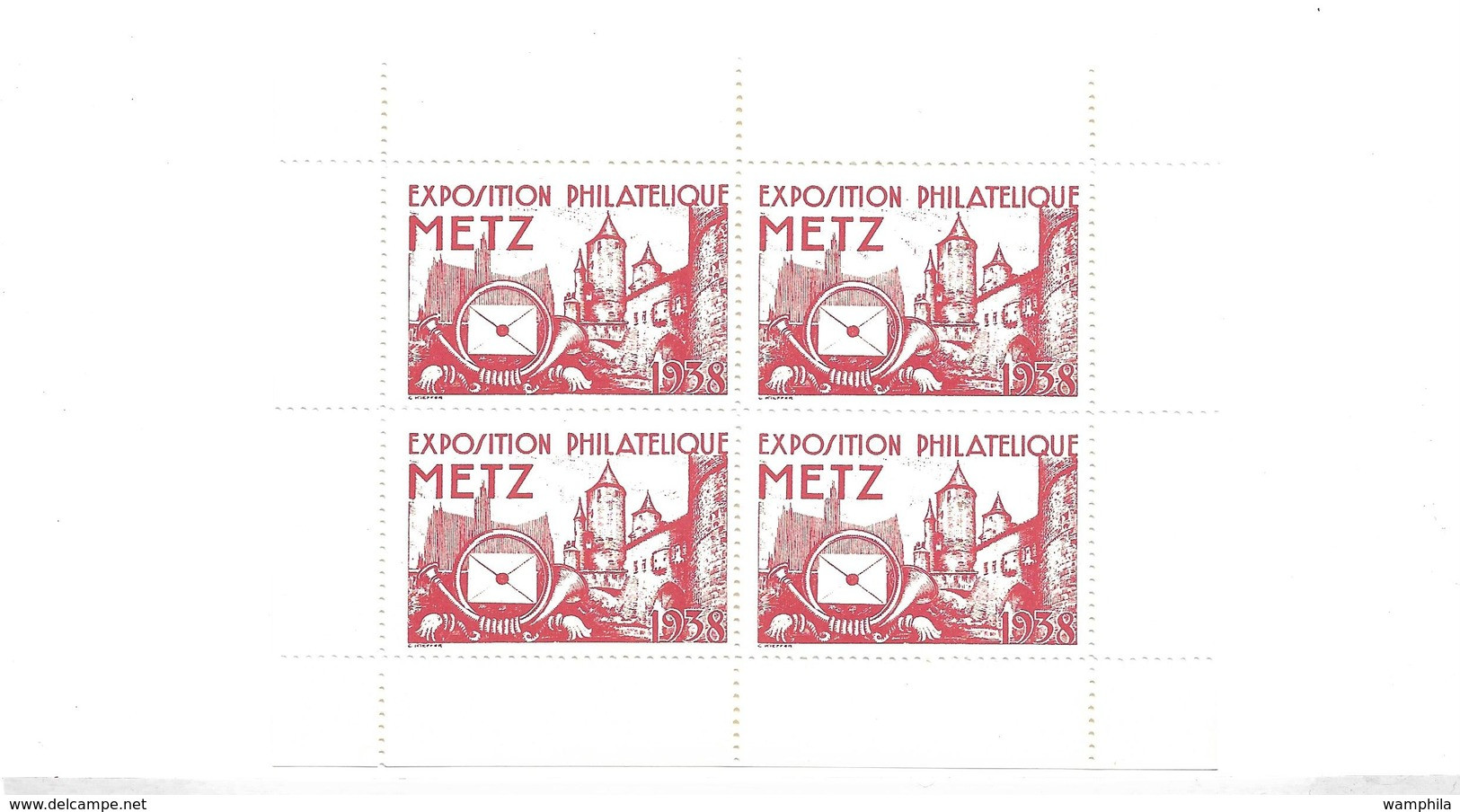 Exposition Philatelique De Metz 1938 Bloc De Quatre Vignettes**rouge. - Philatelic Fairs