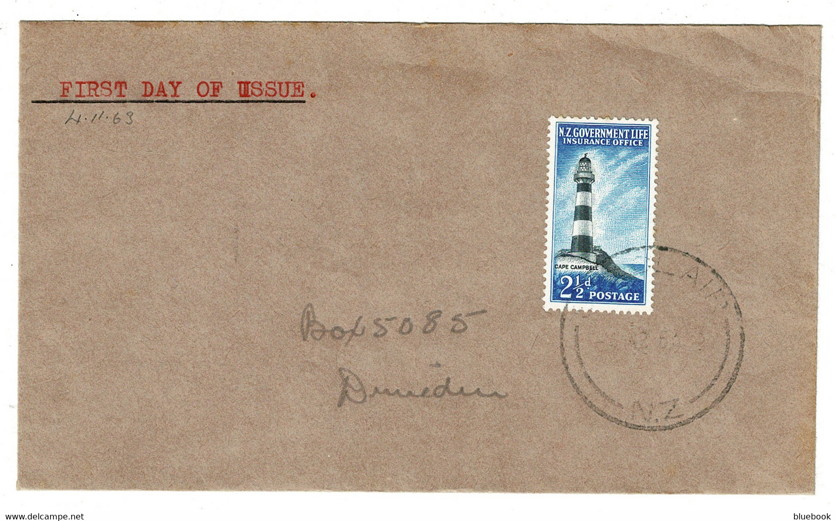 Ref 1553 -  1963 New Zealand FDC First Day Cover - Life Insurance Office SG L45 St Clair Pmk - Lighthouse Stamp - Brieven En Documenten
