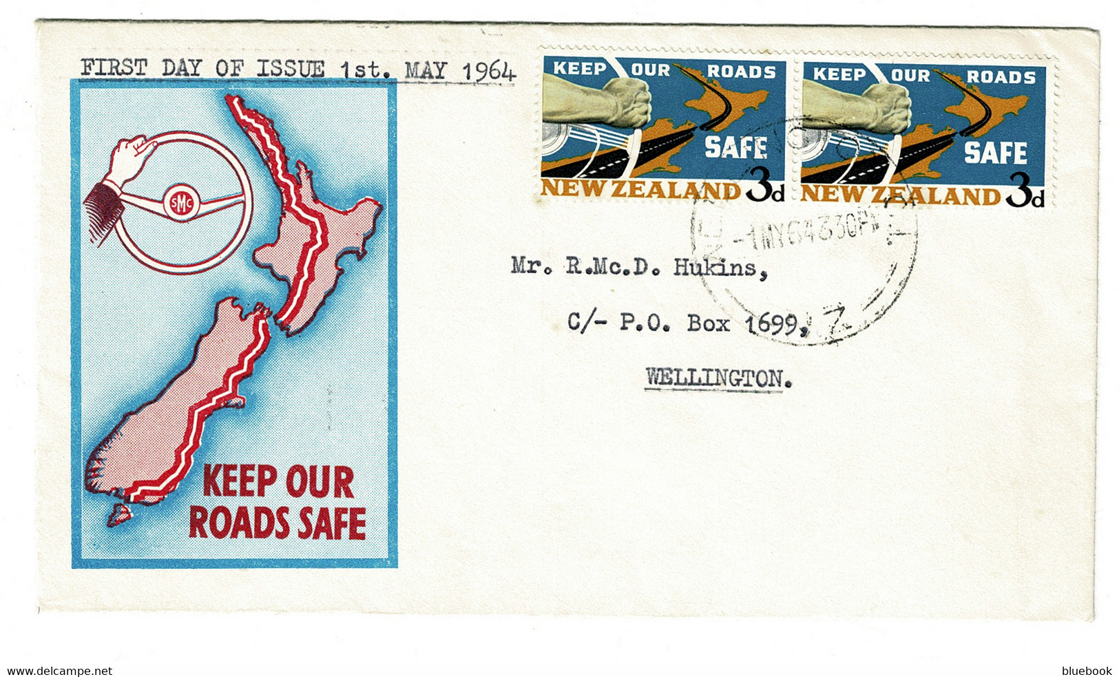 Ref 1553 -  1964 New Zealand FDC First Day Cover - 3d Road Safety - Keep Our Roads Safe - Brieven En Documenten