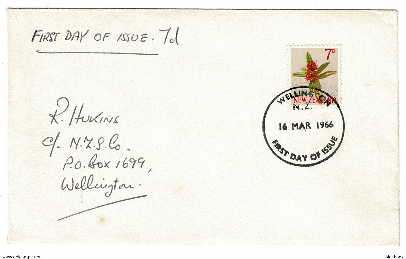 Ref 1553 -  1966 New Zealand FDC First Day - 7d Koromiko Flower Stamp - Covers & Documents
