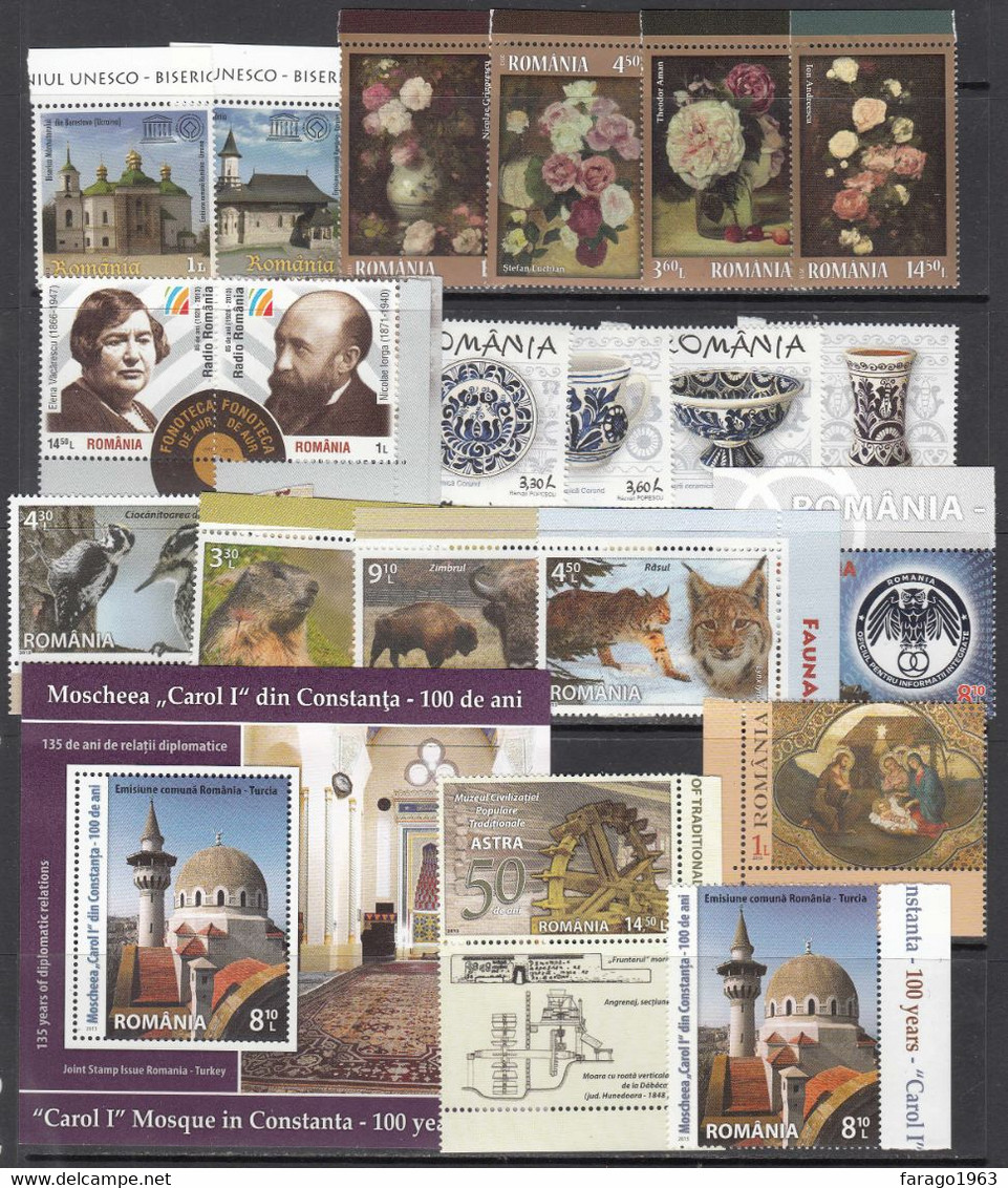 2013 Romania Oct - Dec Collection Of 20 Stamps + 1 Souvenir Sheets  Face Value Le 130  MNH @ BELOW FACE VALUE - Volledig Jaar