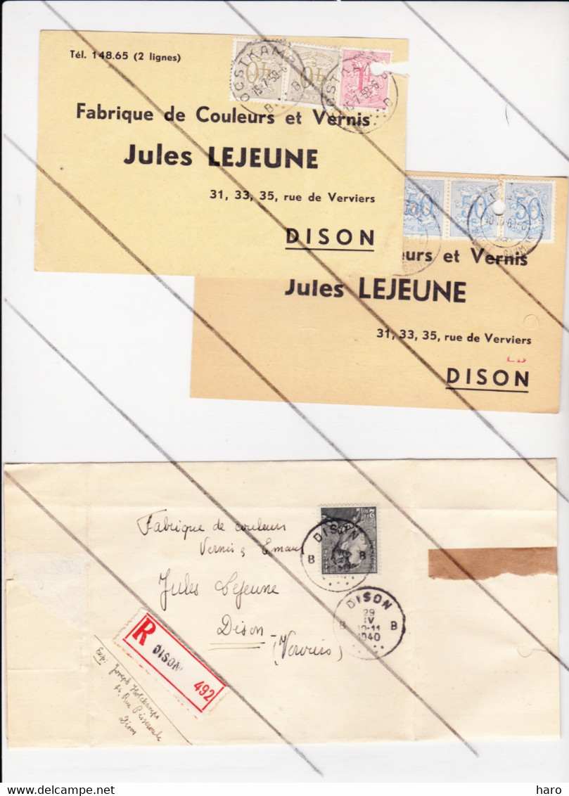 2 Cartes Postales Publicitaires - Fabrique De Couleurs Jules LEJEUNE à DISON 1959 + Recommandé 1940- Marcophilie Y254) - Dison