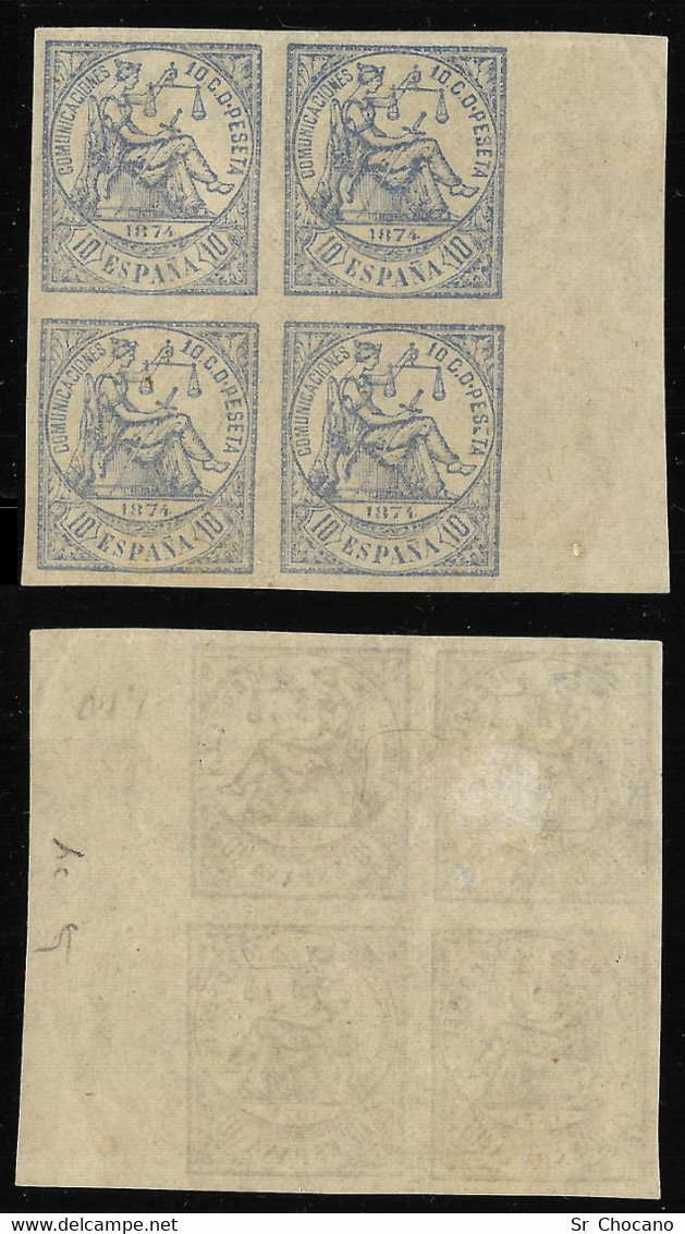 I República 1874.Alegoría Justicia.10c.Blq 4.SD.Nuevo Edifil 145 - Unused Stamps