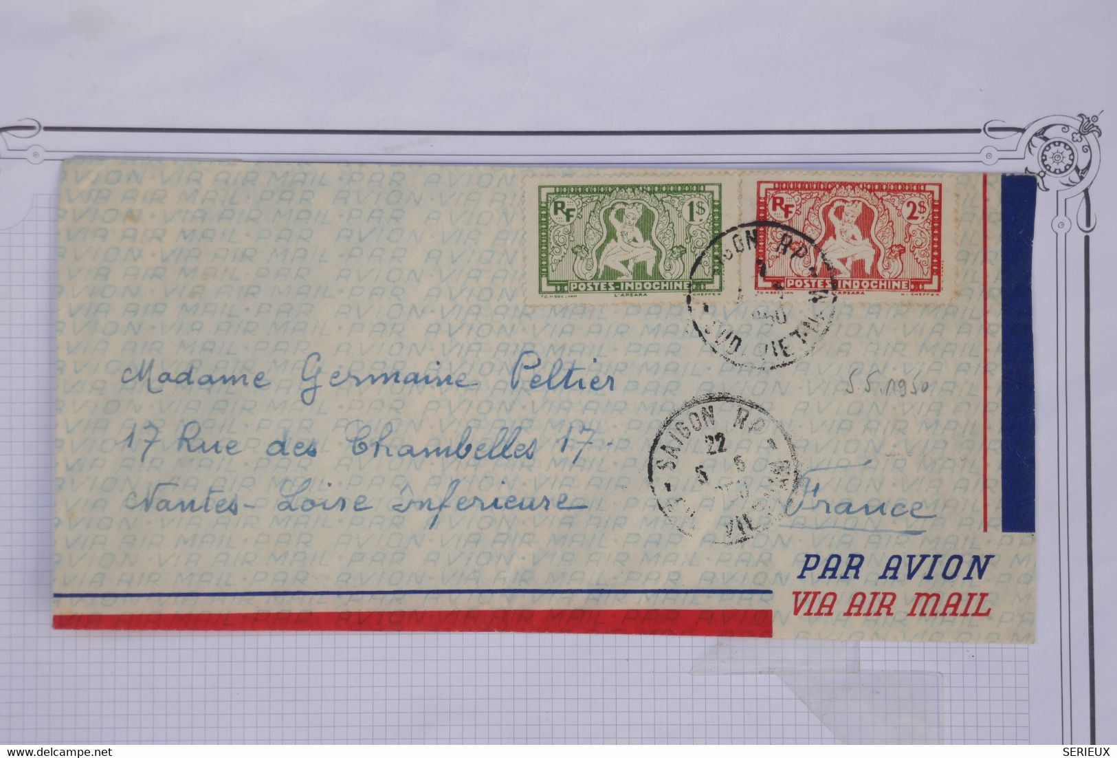 AW8 INDOCHINE   BELLE  LETTRE 1950   SAIGON  A NANTES   FRANCE  + +AFFRANCHIS.INTERESSANT. - Lettres & Documents