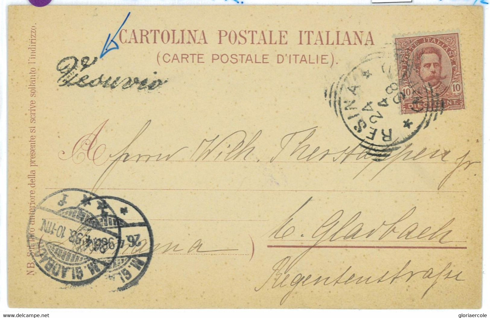P0279 - ITALY - POSTAL HISTORY - VESUVIO Vulcano SPECIAL Postmark On CARD 1898 - Other & Unclassified