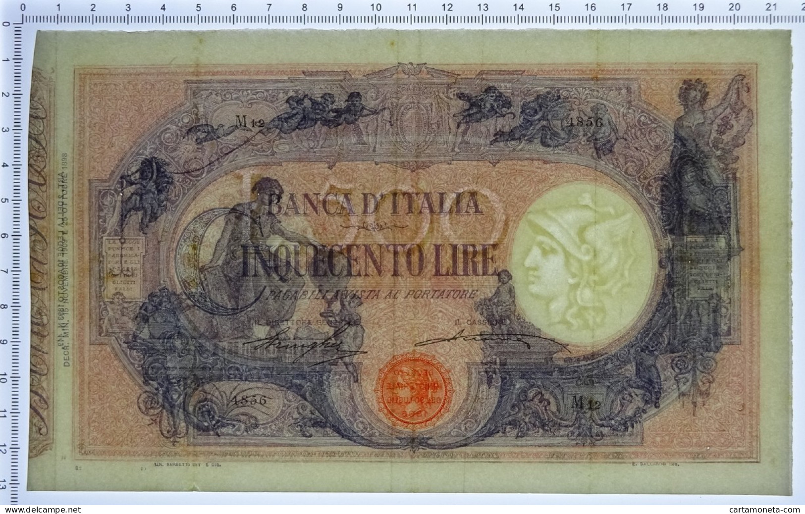 500 LIRE BARBETTI GRANDE C MATRICE LATERALE TESTINA DECRETO 15/11/1909 BB/SPL - Regno D'Italia - Altri