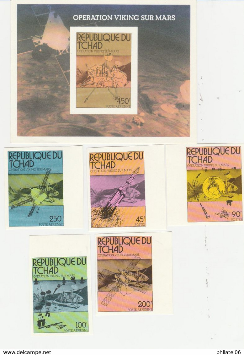 TCHAD 5 EPREUVES DE LUXE + 1 EPREUVE SPECIALE + SERIE ET BLOC NON DENTELE  MNH**  ESPACE  OPERATION VIKING SUR MARS - Collections