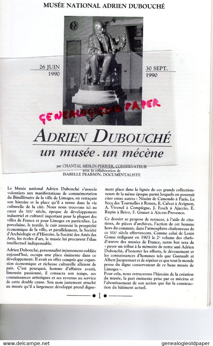87- LIMOGES - LIVRET PORCELAINE ADRIEN DUBOUCHE -UN MUSEE UN MECENE-1990-CHANTAL MESLIN PERRIER-ISABELLE PEARSON - Limousin