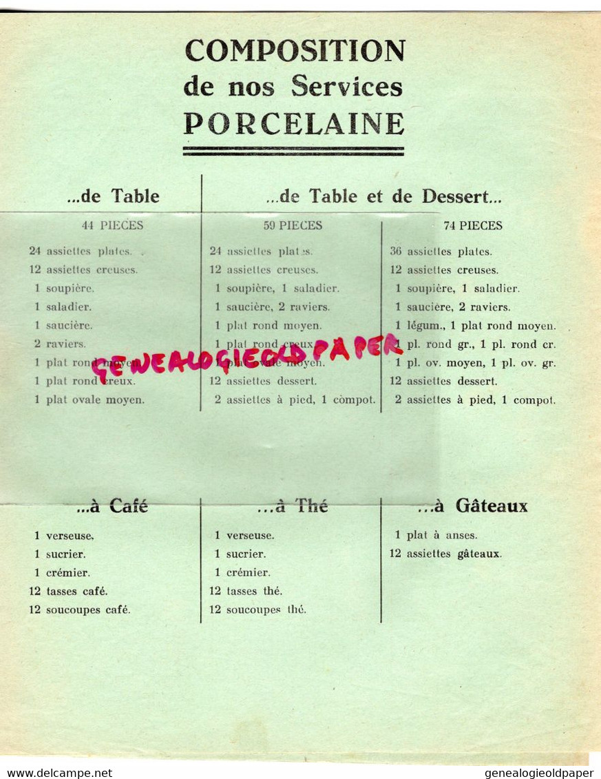 87- LIMOGES - RARE CATALOGUE PORCELAINE SALMON-ORFEVRERIE-TARIF SERVICES 1937-PANAZOL-CHAPTELAT-BEAUNE-NIEUL-