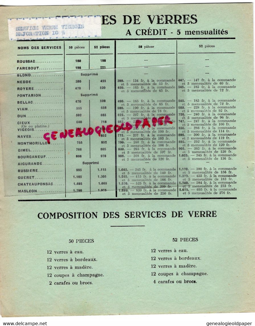 87- LIMOGES - RARE CATALOGUE PORCELAINE SALMON-ORFEVRERIE-TARIF SERVICES 1937-PANAZOL-CHAPTELAT-BEAUNE-NIEUL-