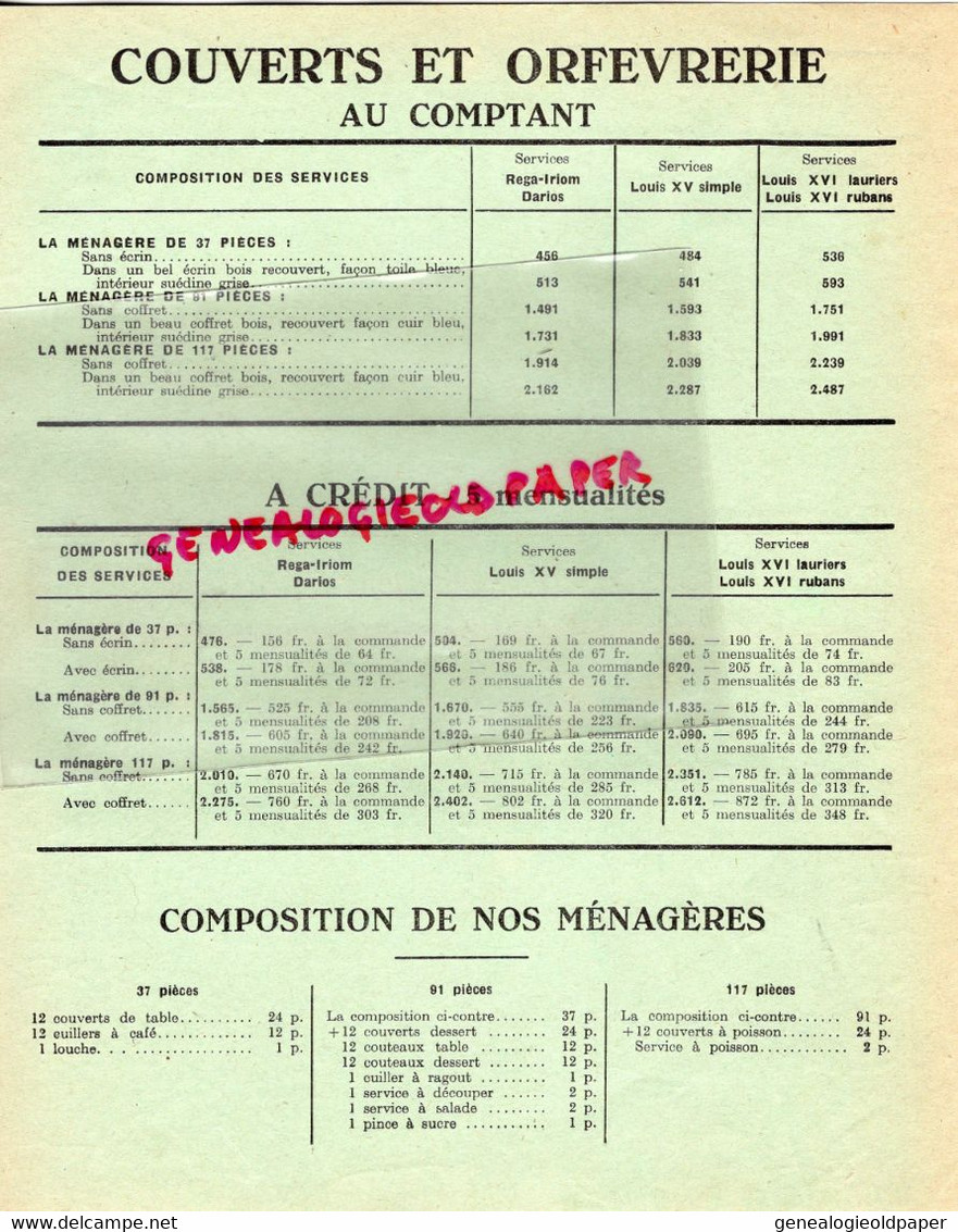 87- LIMOGES - RARE CATALOGUE PORCELAINE SALMON-ORFEVRERIE-TARIF SERVICES 1937-PANAZOL-CHAPTELAT-BEAUNE-NIEUL-