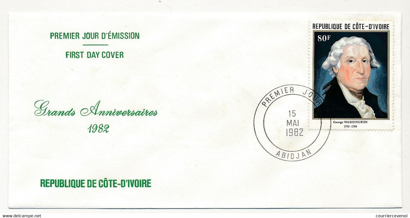 CÔTE D'IVOIRE - 4 Env FDC - Grands Anniversaires 1982 - Washington, Piccard, Goethe, Lady Diana - 15/5/1982 Abidjan - Costa De Marfil (1960-...)