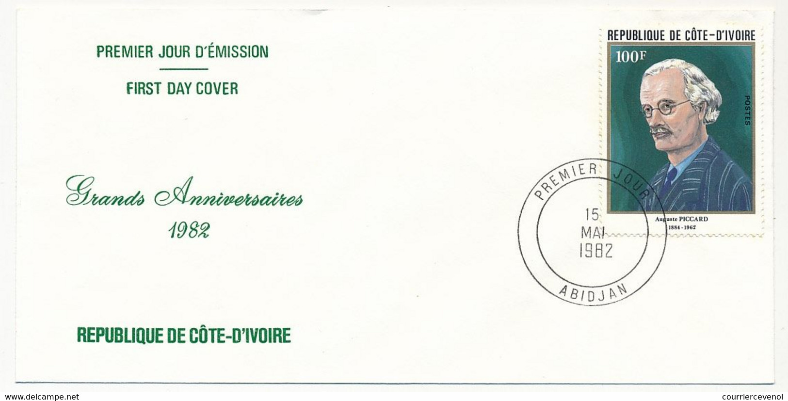 CÔTE D'IVOIRE - 4 Env FDC - Grands Anniversaires 1982 - Washington, Piccard, Goethe, Lady Diana - 15/5/1982 Abidjan - Ivory Coast (1960-...)