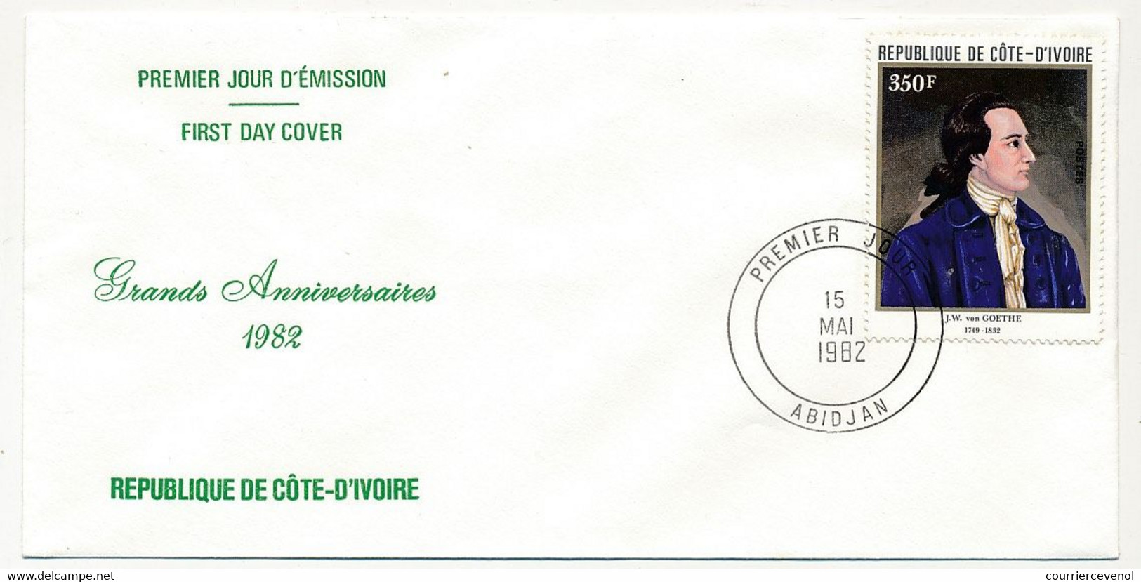 CÔTE D'IVOIRE - 4 Env FDC - Grands Anniversaires 1982 - Washington, Piccard, Goethe, Lady Diana - 15/5/1982 Abidjan - Ivory Coast (1960-...)