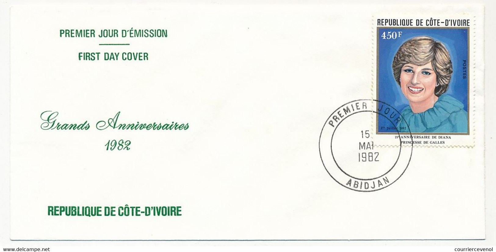 CÔTE D'IVOIRE - 4 Env FDC - Grands Anniversaires 1982 - Washington, Piccard, Goethe, Lady Diana - 15/5/1982 Abidjan - Ivory Coast (1960-...)