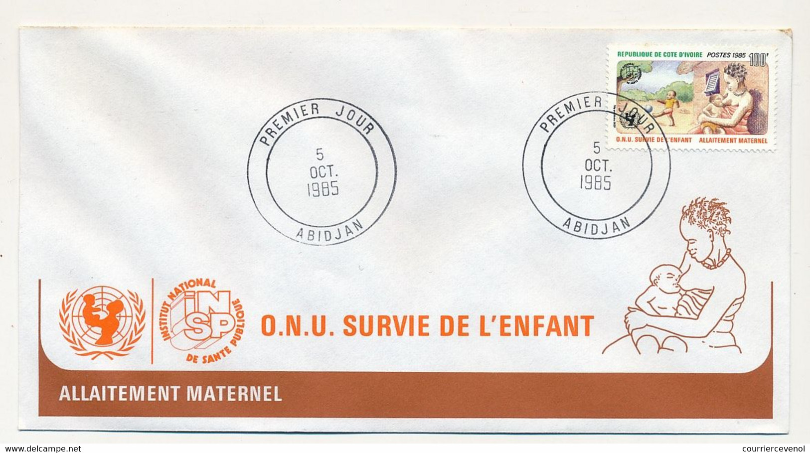 CÔTE D'IVOIRE - 4 Env FDC - 4 Valeurs O.N.U - Survie De L'enfant - 5 Octobre 1985 - Abidjan - Ivory Coast (1960-...)