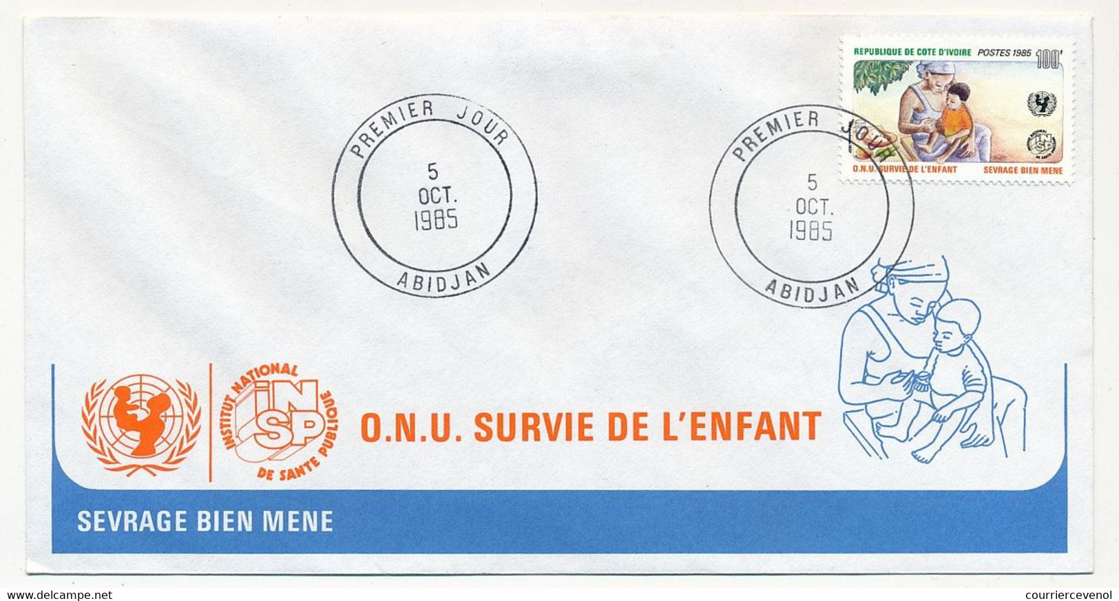 CÔTE D'IVOIRE - 4 Env FDC - 4 Valeurs O.N.U - Survie De L'enfant - 5 Octobre 1985 - Abidjan - Ivory Coast (1960-...)