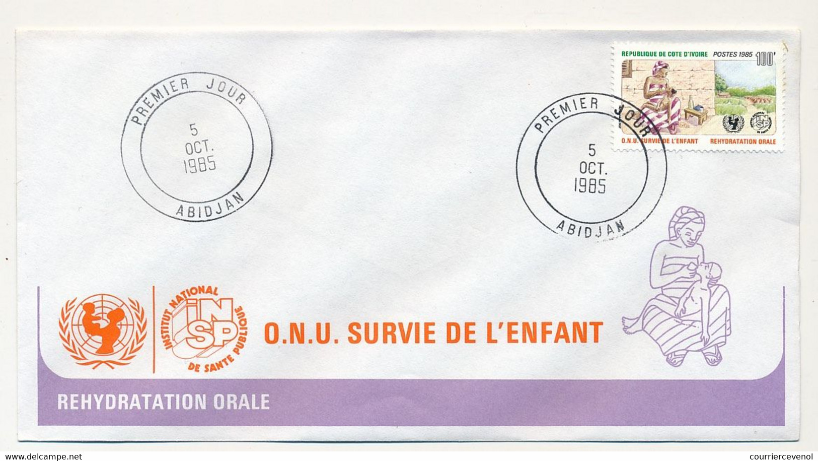 CÔTE D'IVOIRE - 4 Env FDC - 4 Valeurs O.N.U - Survie De L'enfant - 5 Octobre 1985 - Abidjan - Côte D'Ivoire (1960-...)