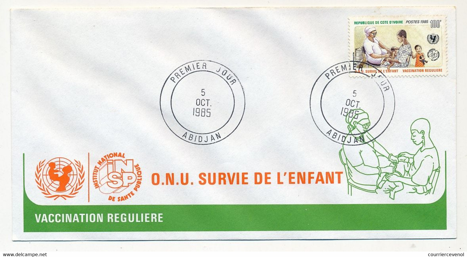 CÔTE D'IVOIRE - 4 Env FDC - 4 Valeurs O.N.U - Survie De L'enfant - 5 Octobre 1985 - Abidjan - Côte D'Ivoire (1960-...)
