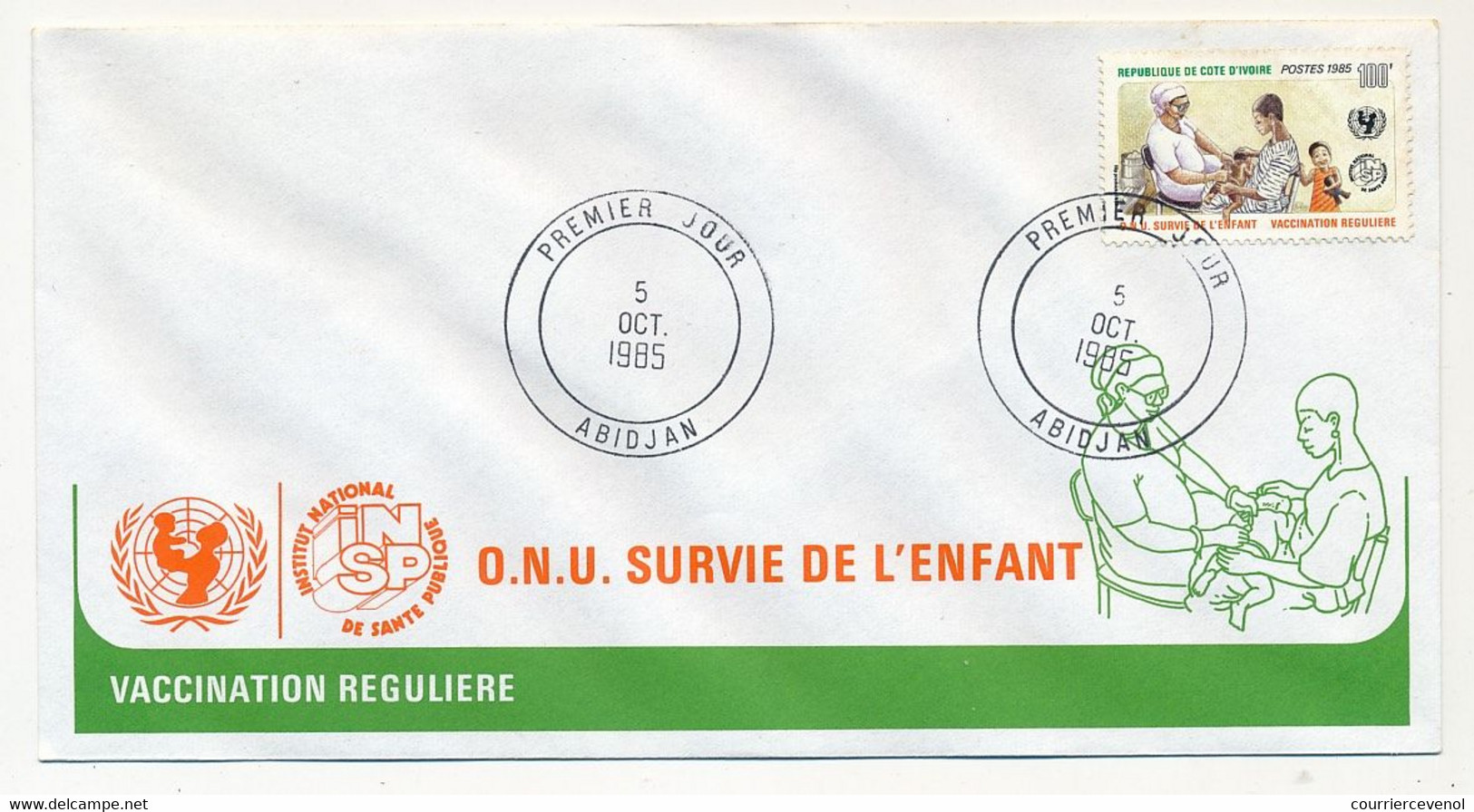 CÔTE D'IVOIRE - 4 Env FDC - 4 Valeurs O.N.U - Survie De L'enfant - 5 Octobre 1985 - Abidjan - Ivory Coast (1960-...)