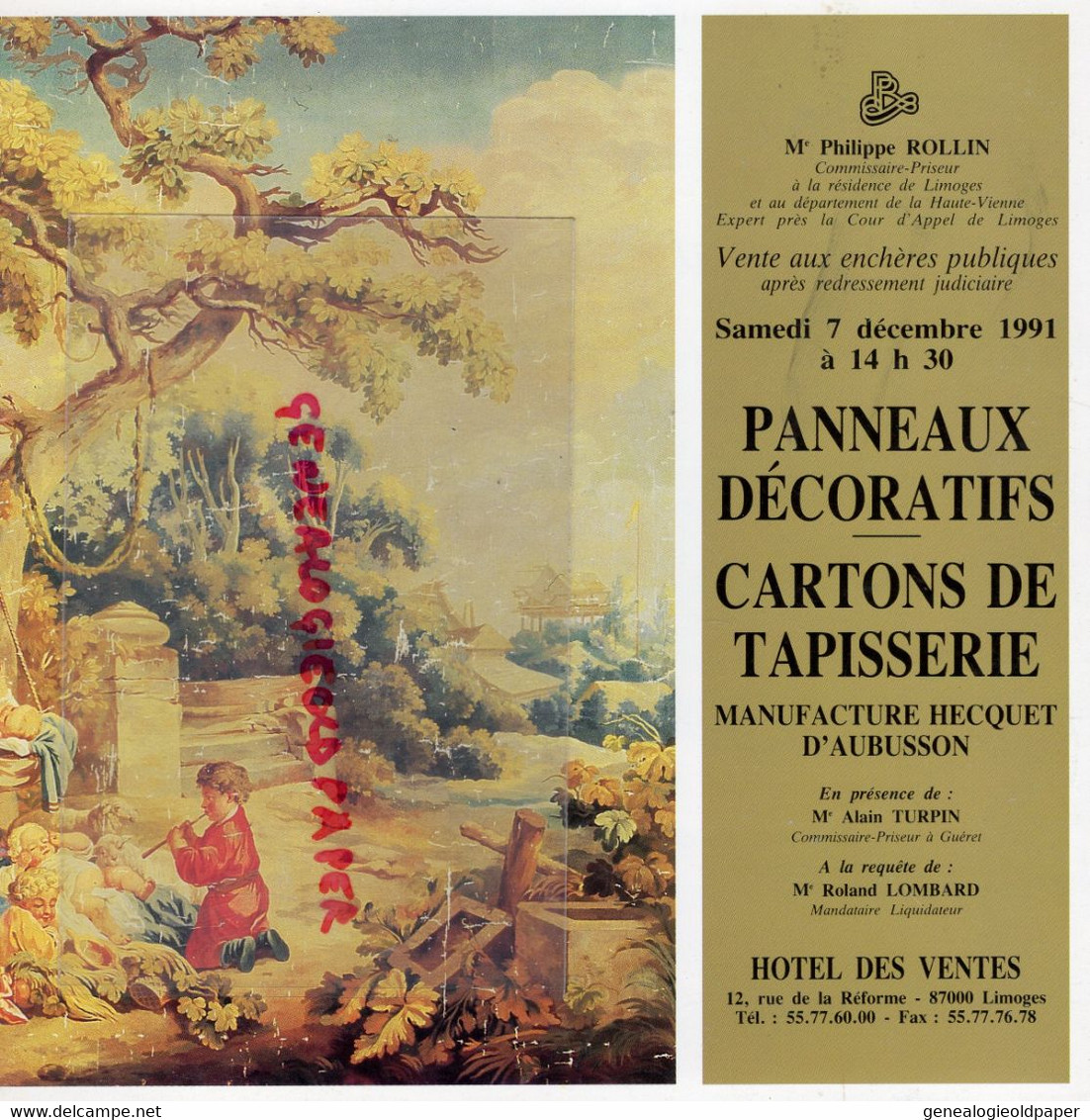 23- AUBUSSON- RARE CATALOGUE CARTONS TAPISSERIES PANNEAUX DECORATIFS HECQUET-1991-ALAIN TURPIN-ROLAND LOMBARD-LIMOGES - Limousin