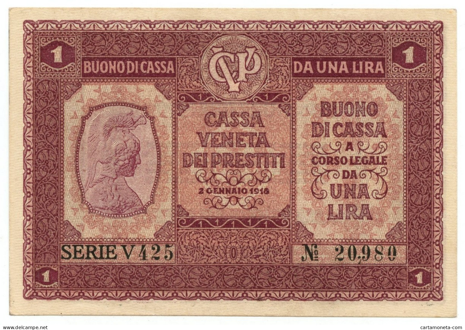 1 LIRA CASSA VENETA DEI PRESTITI OCCUPAZIONE AUSTRIACA 02/01/1918 SUP - Besetzung Venezia