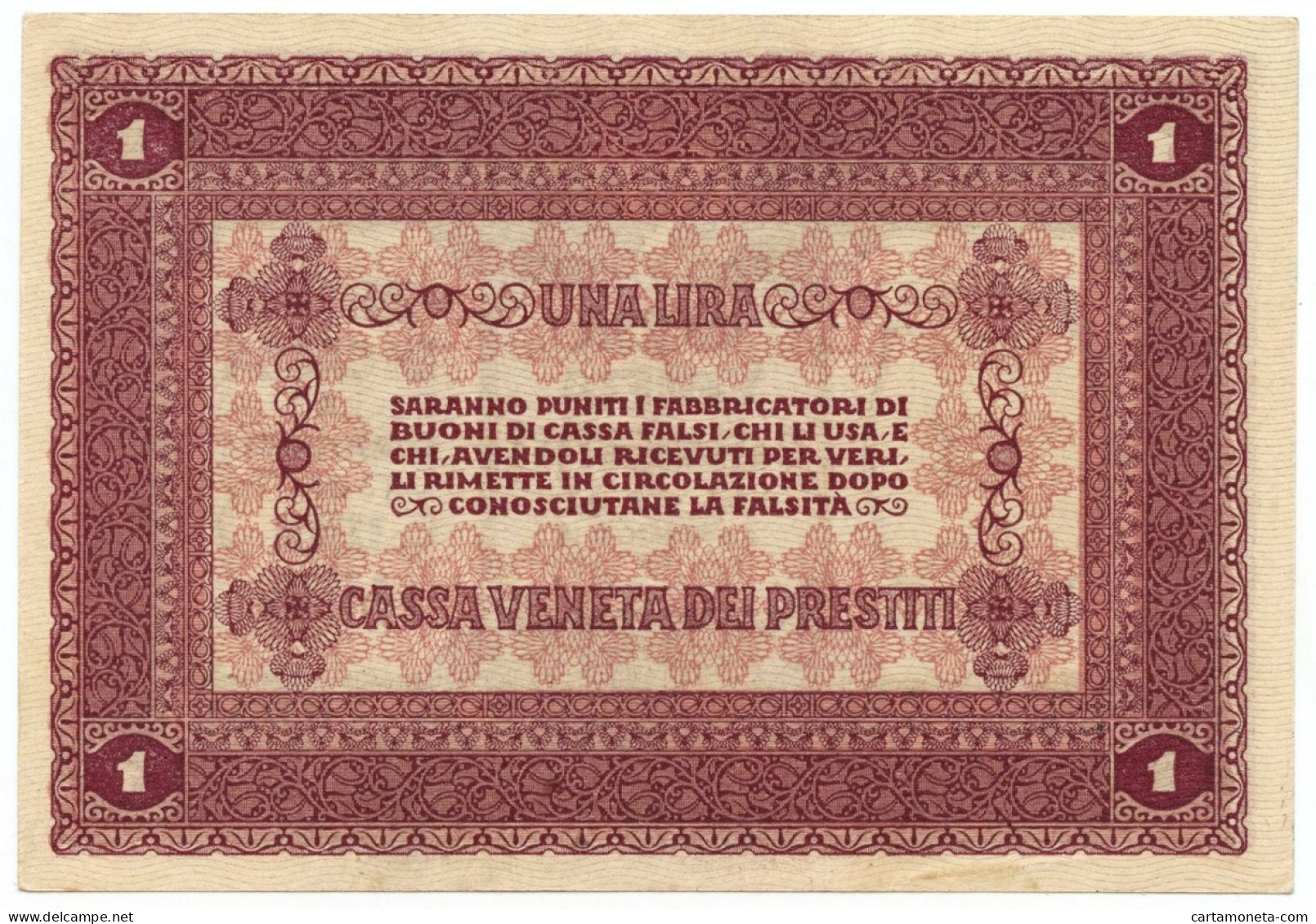 1 LIRA CASSA VENETA DEI PRESTITI OCCUPAZIONE AUSTRIACA 02/01/1918 SUP - Occupation Autrichienne De Venezia