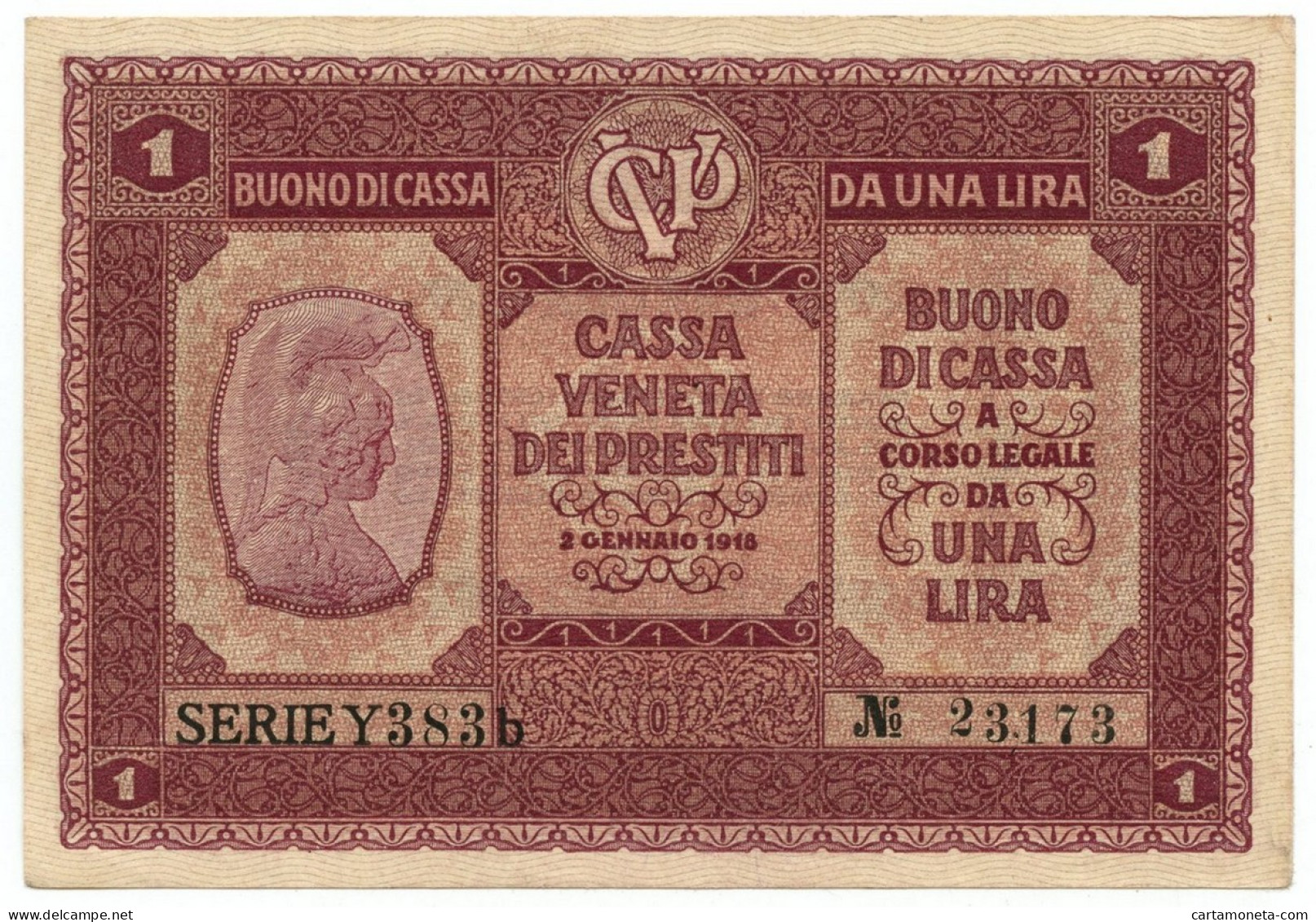 1 LIRA CASSA VENETA DEI PRESTITI OCCUPAZIONE AUSTRIACA 02/01/1918 SUP - Oostenrijkse Bezetting Van Venetië