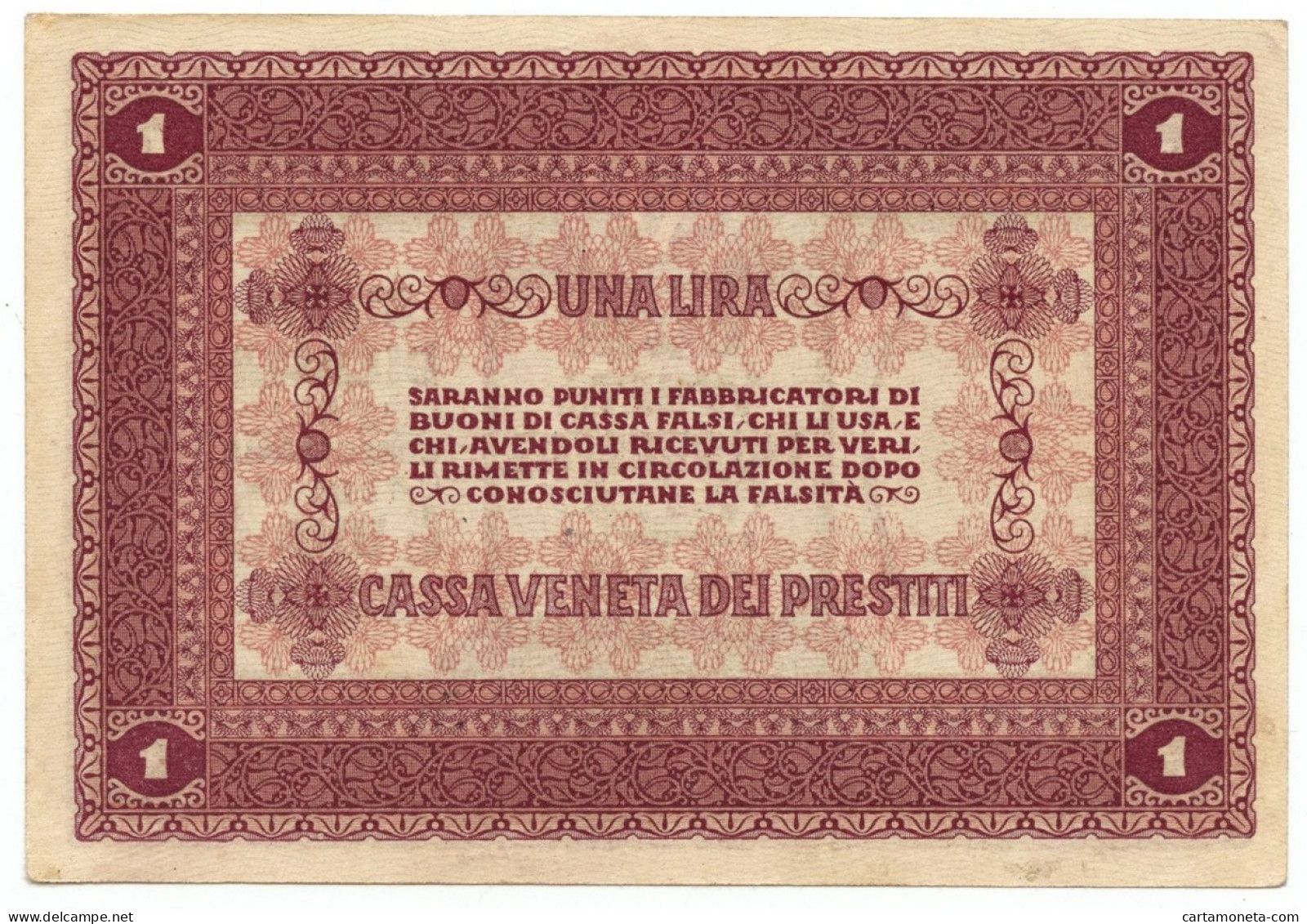 1 LIRA CASSA VENETA DEI PRESTITI OCCUPAZIONE AUSTRIACA 02/01/1918 SUP - Besetzung Venezia