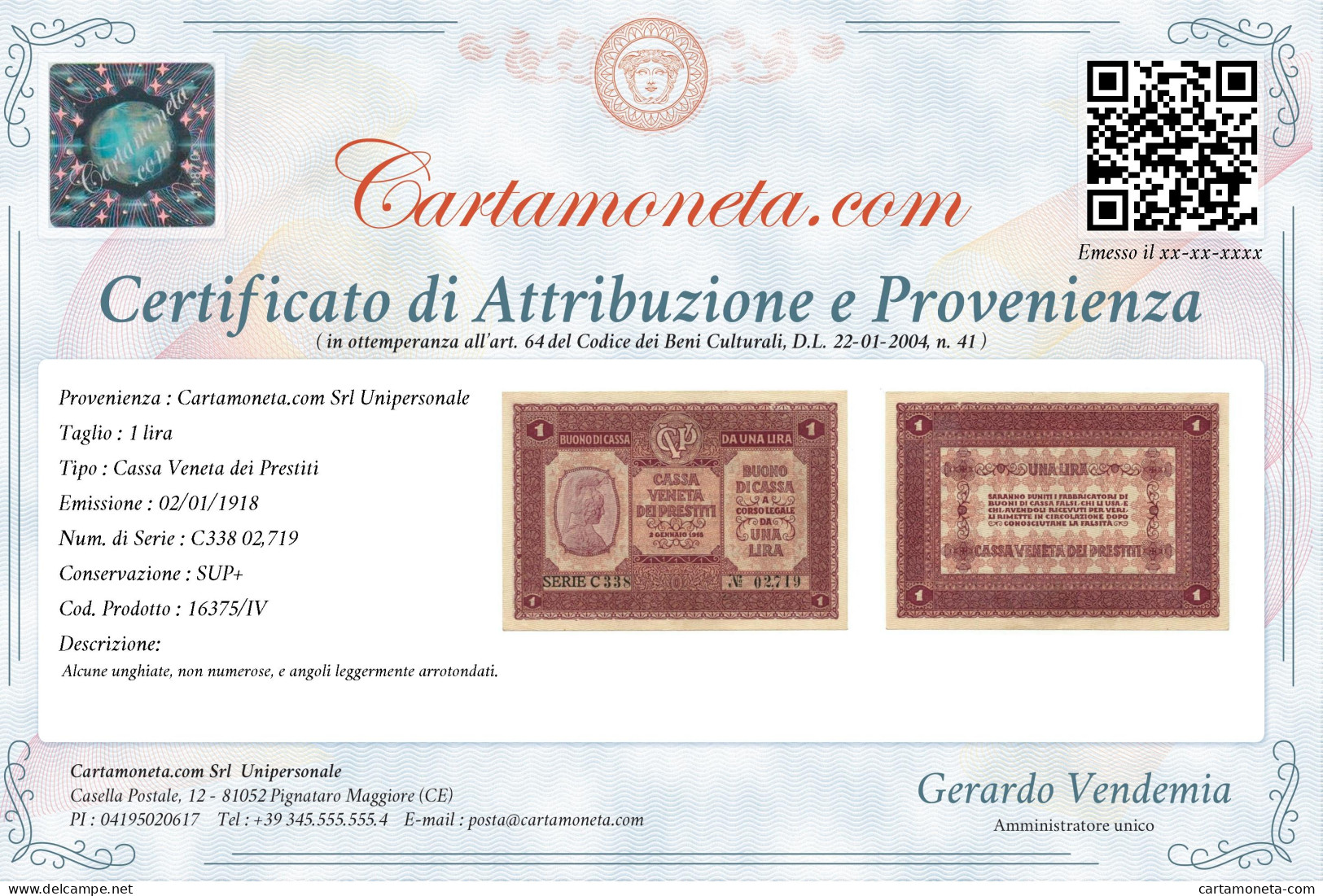 1 LIRA CASSA VENETA DEI PRESTITI OCCUPAZIONE AUSTRIACA 02/01/1918 SUP+ - Besetzung Venezia