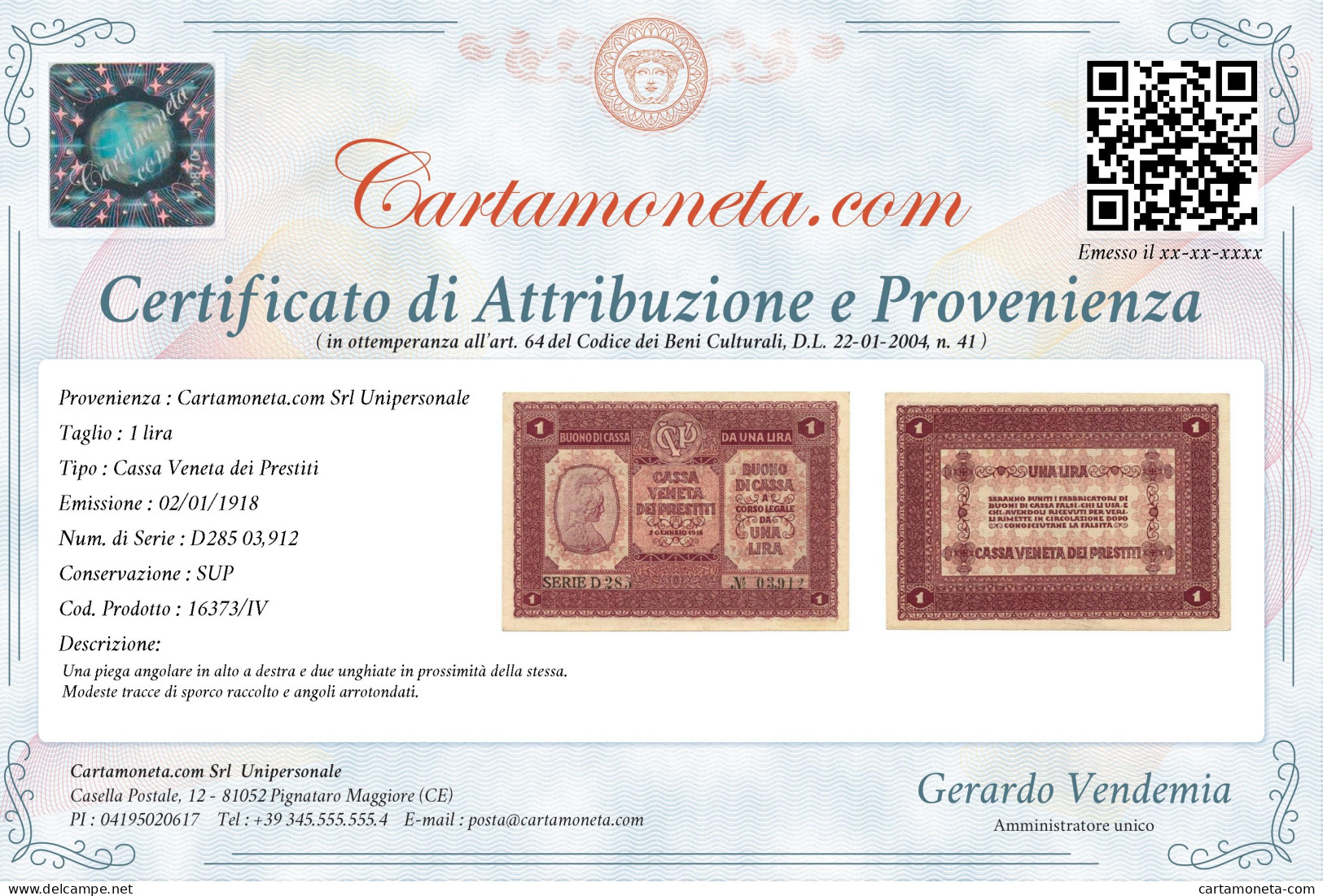 1 LIRA CASSA VENETA DEI PRESTITI OCCUPAZIONE AUSTRIACA 02/01/1918 SUP - Besetzung Venezia