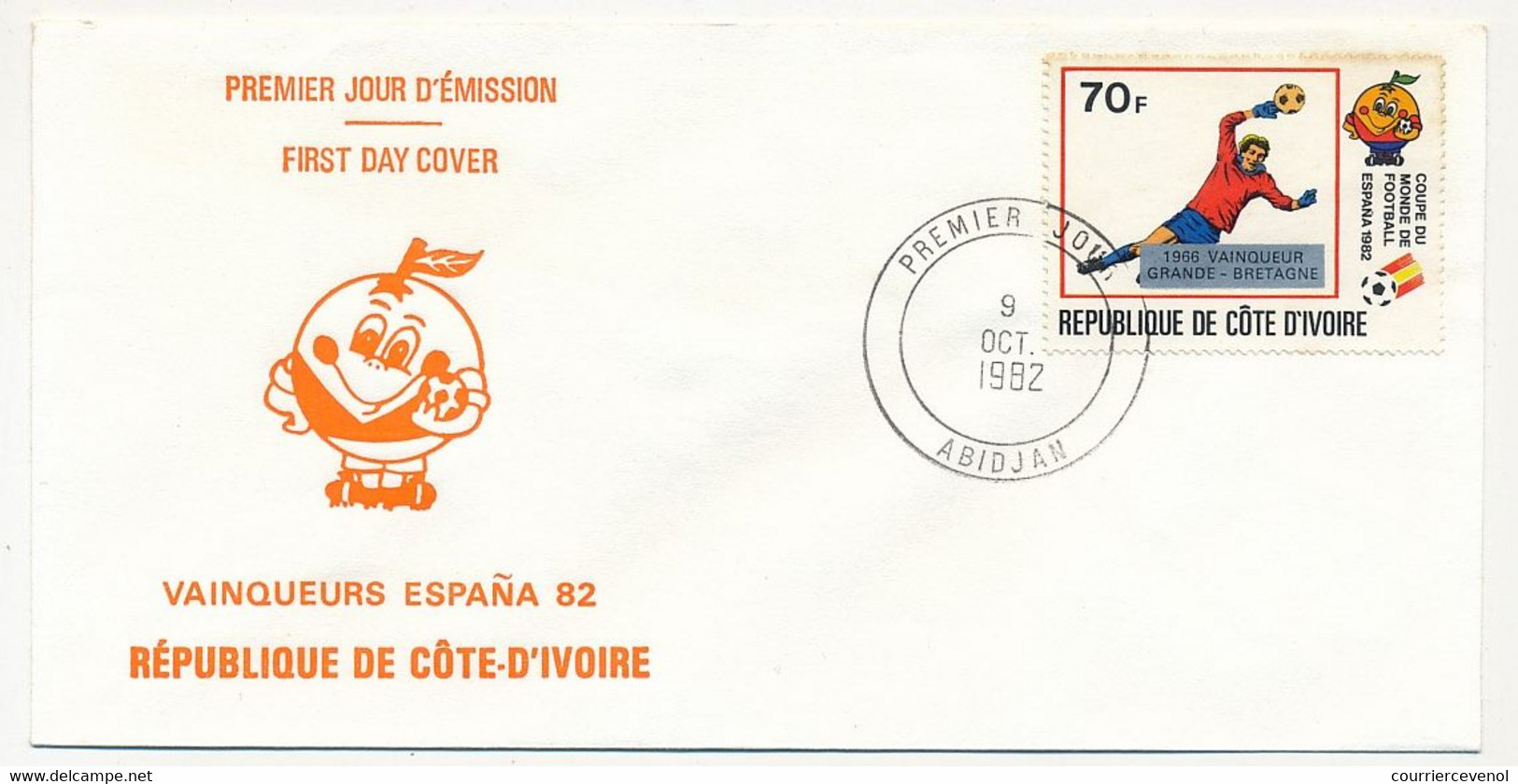 CÔTE D'IVOIRE - 5 Env FDC - 5 Val VAINQUEURS Coupe Du Monde De Football 1982 Espagne - 9 Octobre 1982 - Abidjan - Côte D'Ivoire (1960-...)