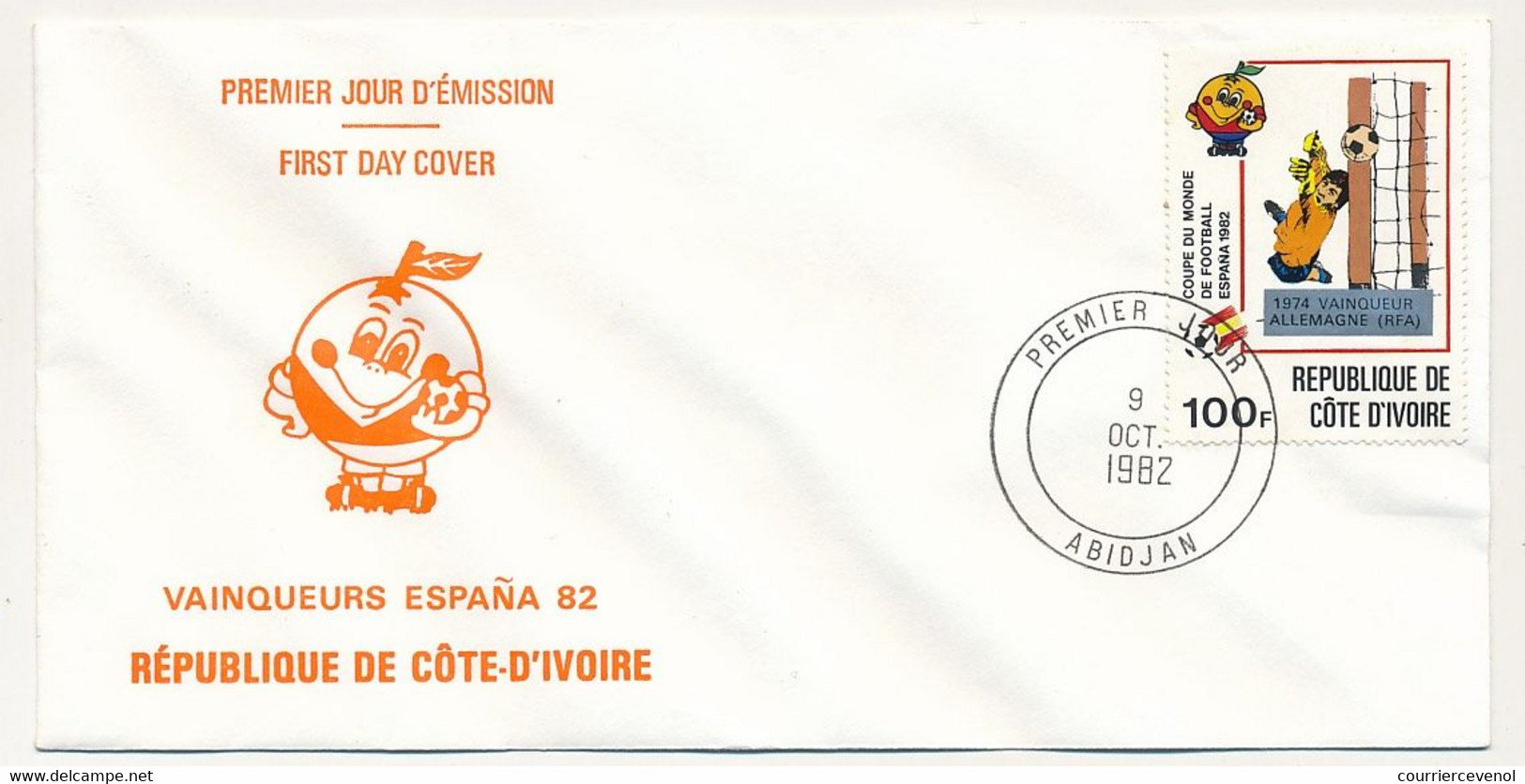 CÔTE D'IVOIRE - 5 Env FDC - 5 Val VAINQUEURS Coupe Du Monde De Football 1982 Espagne - 9 Octobre 1982 - Abidjan - Côte D'Ivoire (1960-...)