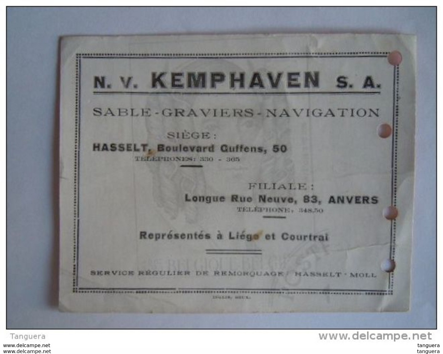 Vloeipapier Buvard Kemphaven Sable Graviers Navigation Hasselt Anvers Form 10,5 X 14,5 Cm Gebruikt Utilisé - Transportmiddelen