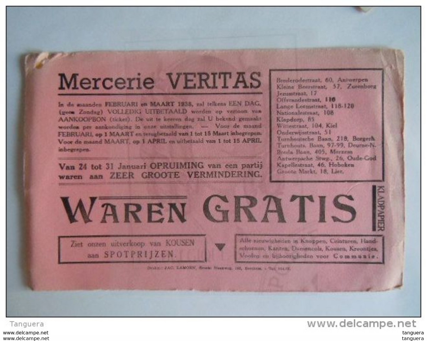 Vloeipapier Buvard 1938 Mercerie Veritas België Form 22,4 X 14 Cm Beschadigd, Zie Foto - M