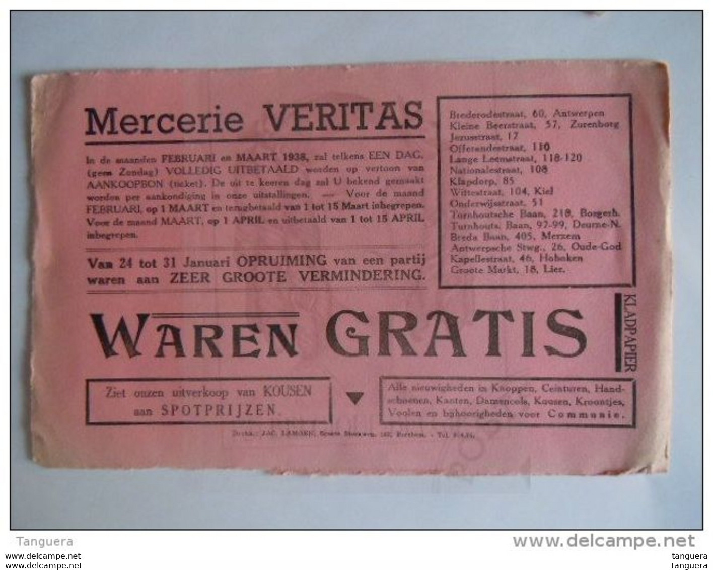 Vloeipapier Buvard 1938 Mercerie Veritas België Form 22,4 X 14 Cm Beschadigd, Zie Foto - V